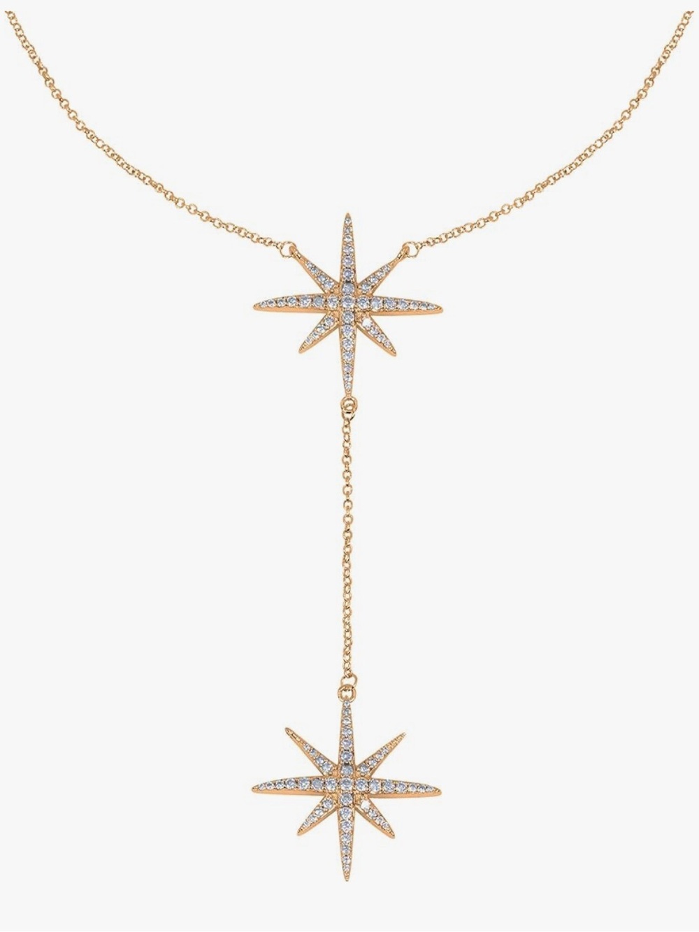 14K Gold Plated Starburst Lariat Necklace with CZ